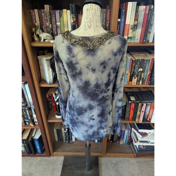 AllSaints Women's Size 10 Kaftan Beaded Embellished Pullover Blouse Top Blue - Picture 3 of 8